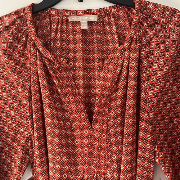 BANANA REPUBLIC Long Sleeve Belted Mini Dress Printed Rust Orange 14P - Picture 7 of 16